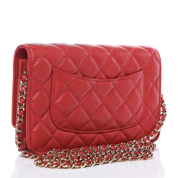 Authentic CHANEL Caviar Quilted Wallet on Chain WOC Red - Picture 3 of 11
